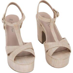 Wild Pair Jillien Platform T-Strap Block Heel Sandals Natural Women US 6M